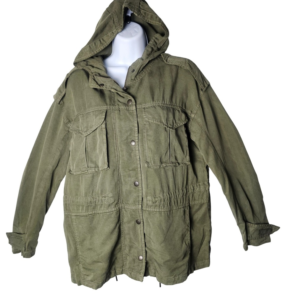 American Eagle Womens Hooded Military Field Jacket S Army Green Utility Workwear